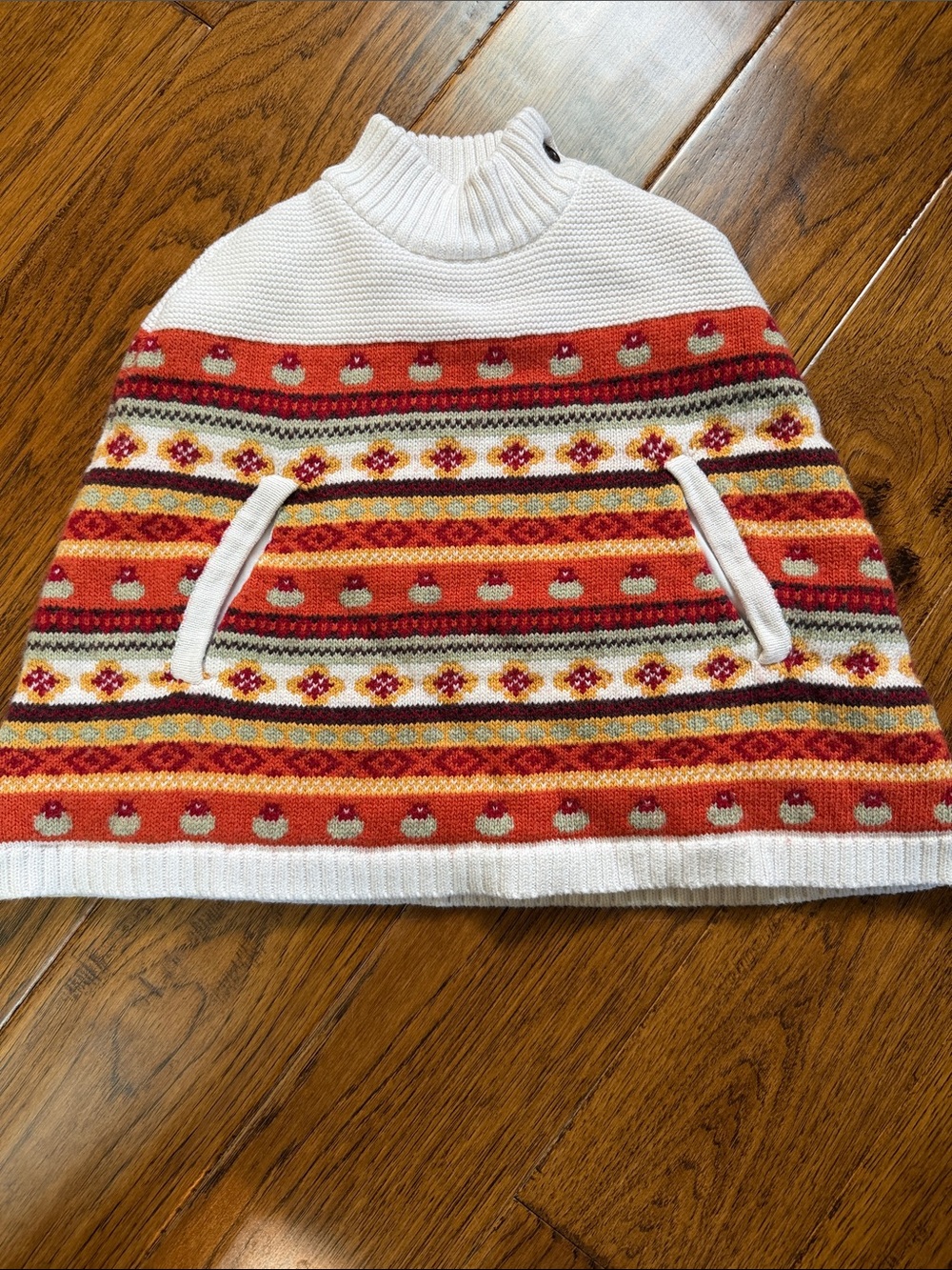 Janie and Jack White Sweater Cape with Red and Orange Fair Isle Pattern